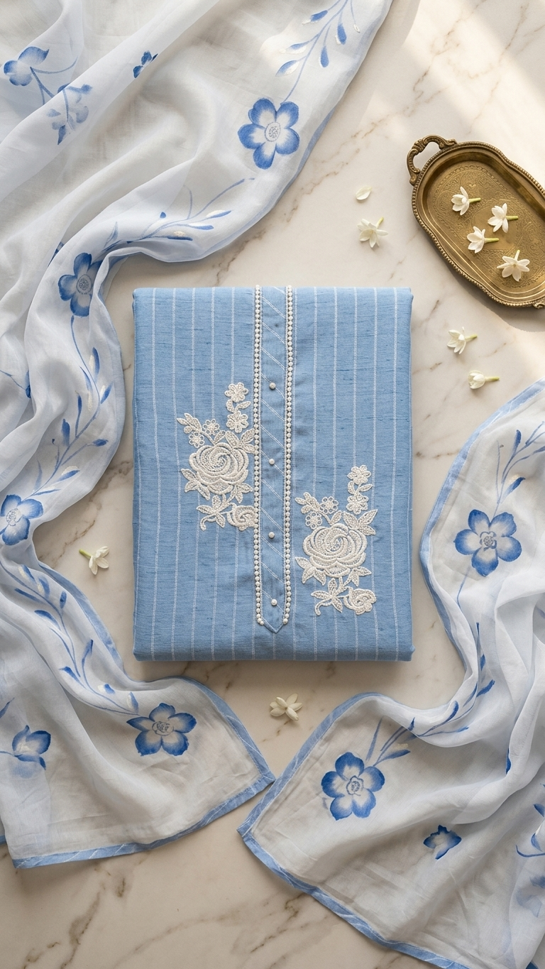 Blue Embroidered Designer Suit Set with Dupatta – Elegant Ethnic Wear