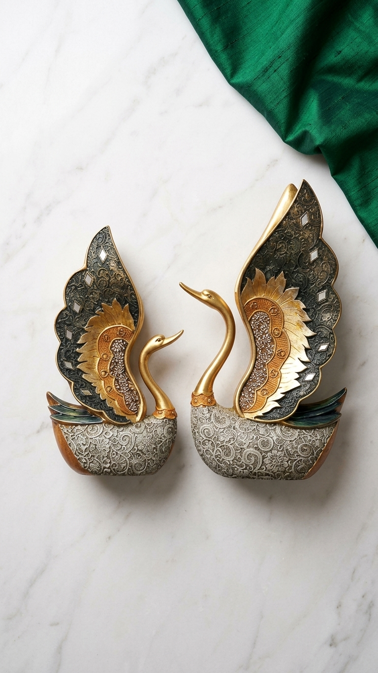 Golden swan pair showpiece for home decor India – Premium Finish Home Decor Statue for Living Room & Office