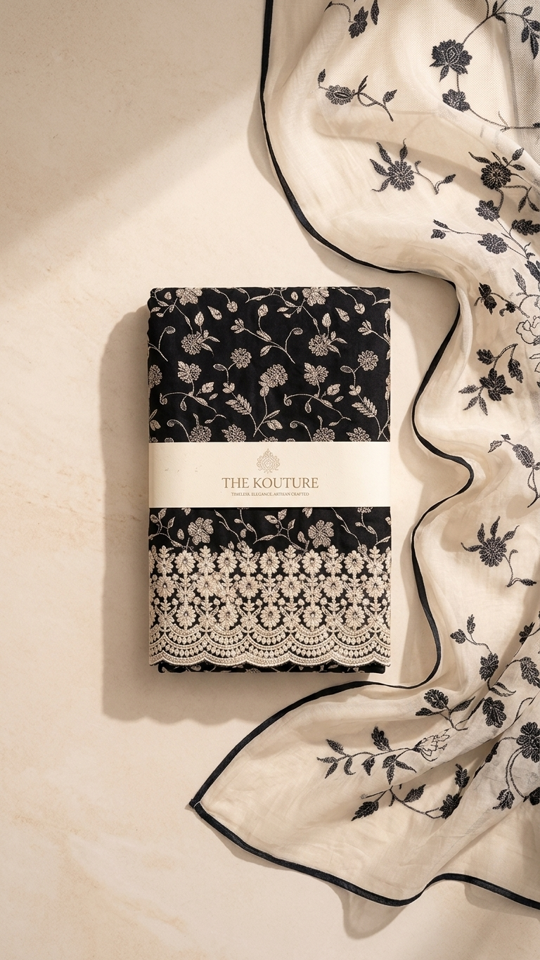 Black Ivory Floral Designer Suit Set with Dupatta – Ethnic Wear India
