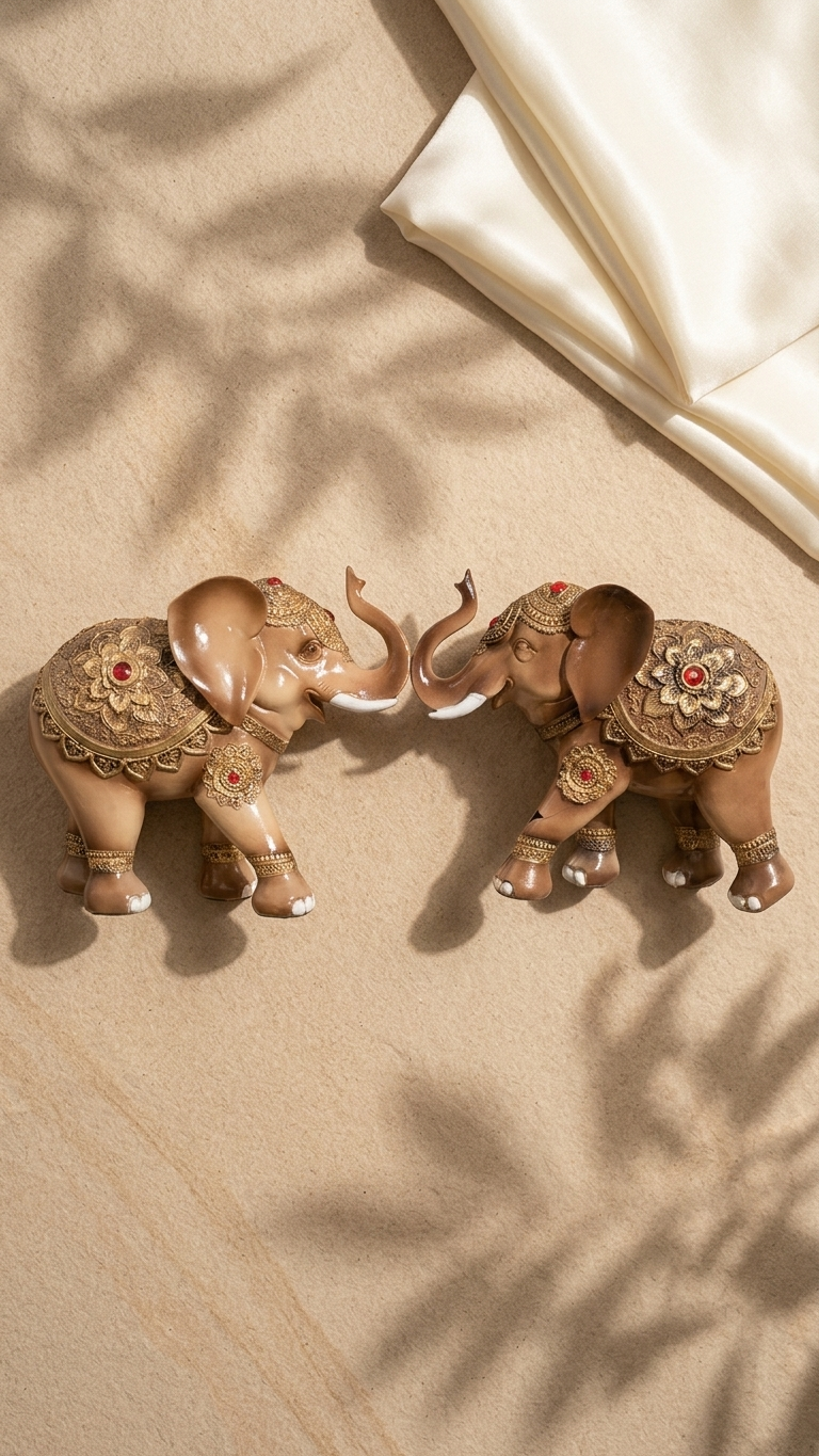Handcrafted Royal Elephant Pair Showpiece – Premium Decorative Elephant Sculpture Set for Home Décor & Gifting