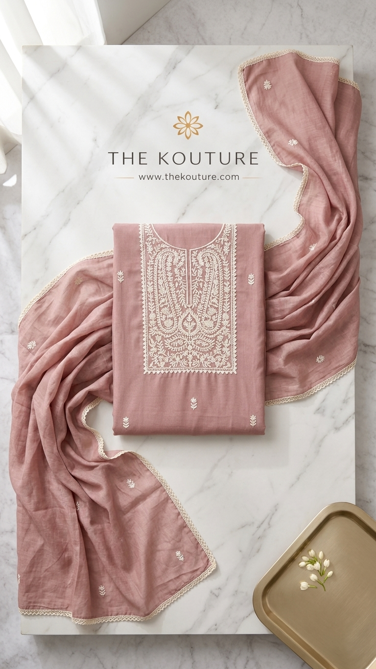 Dusty Rose Embroidered Suit Set with Dupatta – Elegant Ethnic Wear
