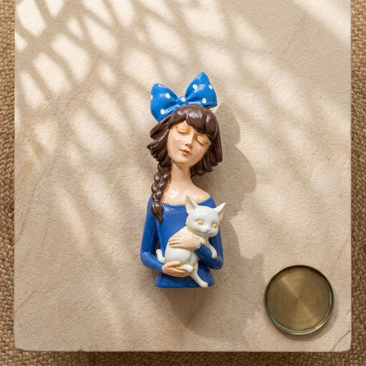 Handcrafted Girl with Cat Showpiece – Resin Sculpture for Home Decor