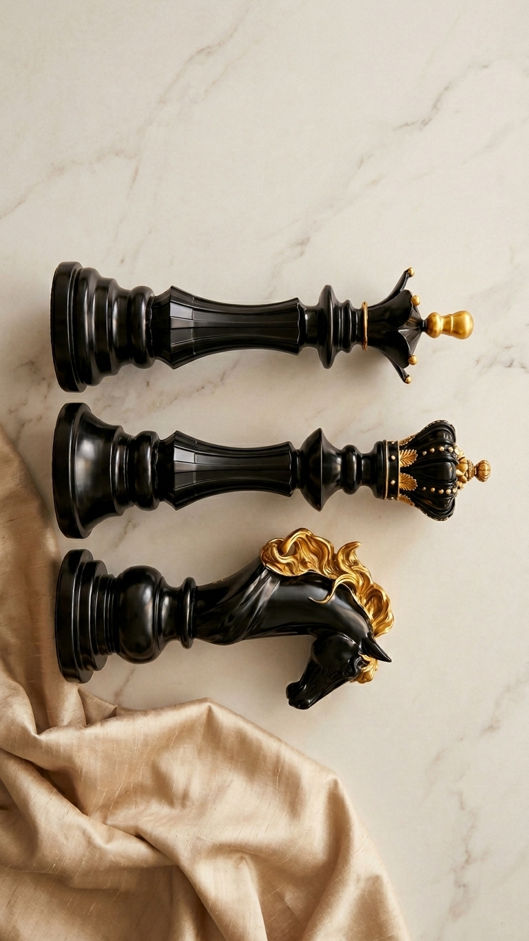 Luxury chess pieces decor set for home India – Premium King, Queen & Knight Figurine Décor for Home & Office