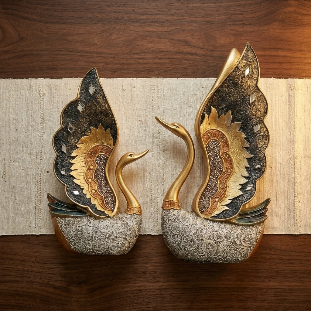 Golden swan pair showpiece for home decor India – Premium Finish Home Decor Statue for Living Room & Office