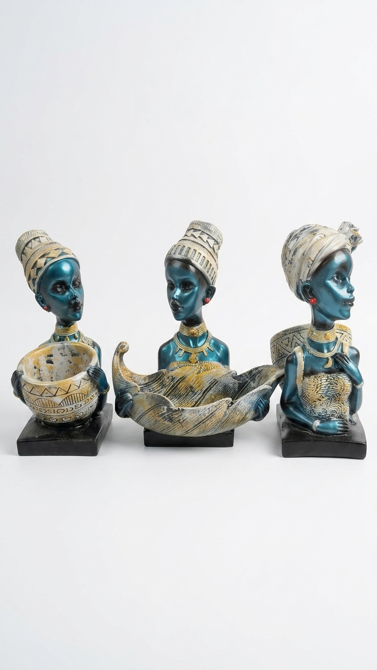 Handcrafted Lady with3 Pieces Leaf Bowl Showpiece Woman Figurine