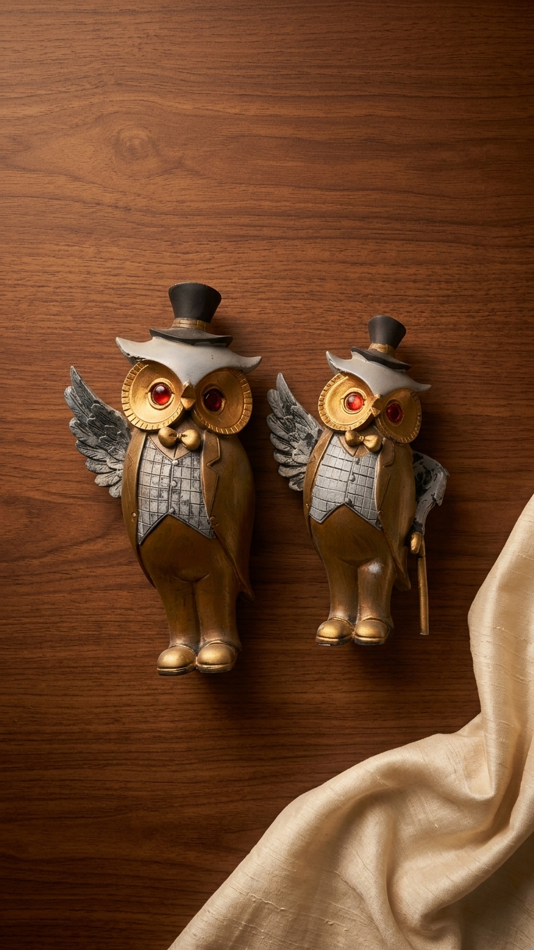 Owl couple showpiece for home decor India – Black & Gold Decorative Owl Figurines for Home & Office Decor India