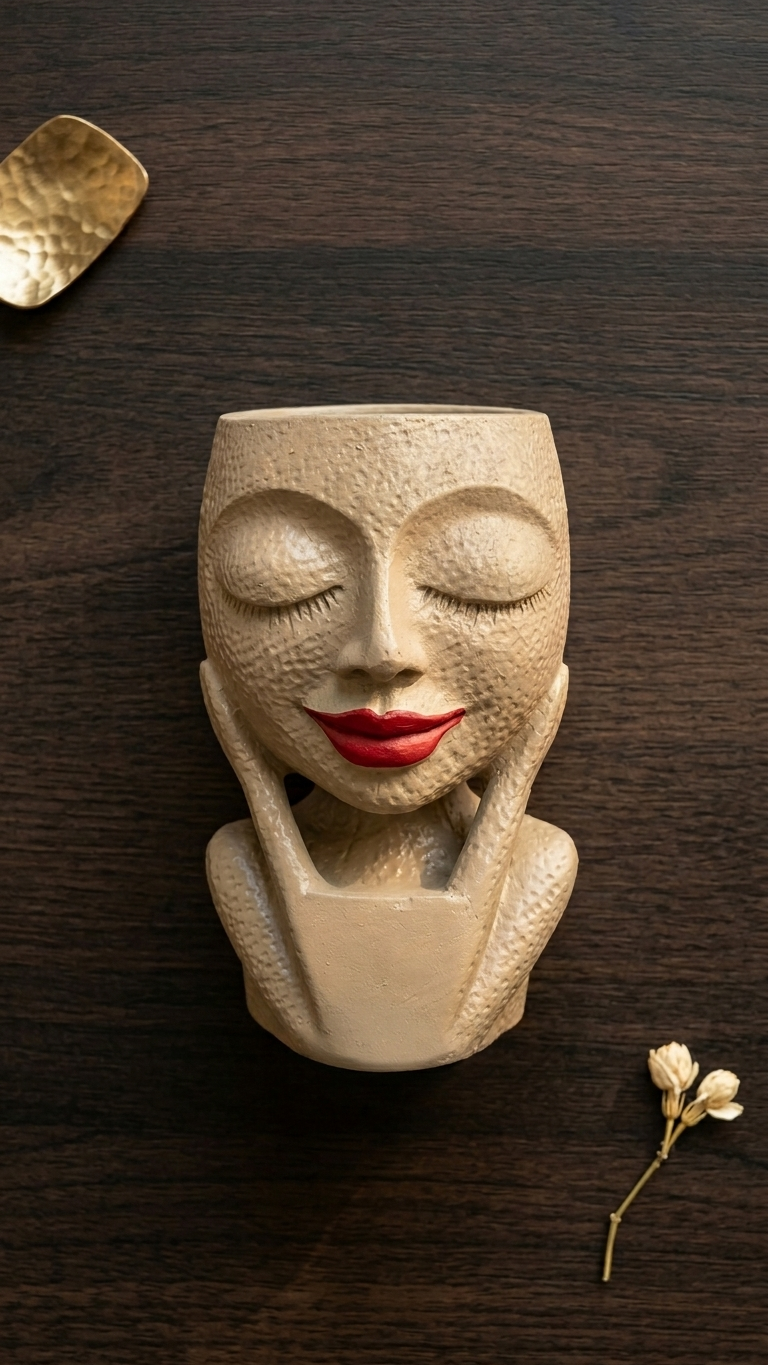 Handcrafted Face Planter Decor – Artistic Lady Head Pot Modern Home