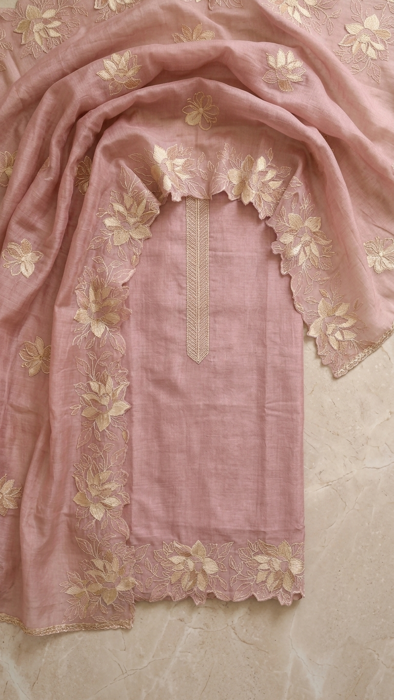 handcrafted floral embroidered kurta set
