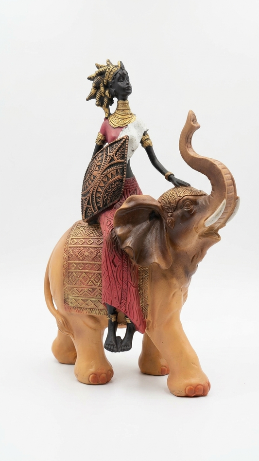 Royal African Lady on Elephant Showpiece – Ethnic Luxury Decor for Living Room & Home Interiors