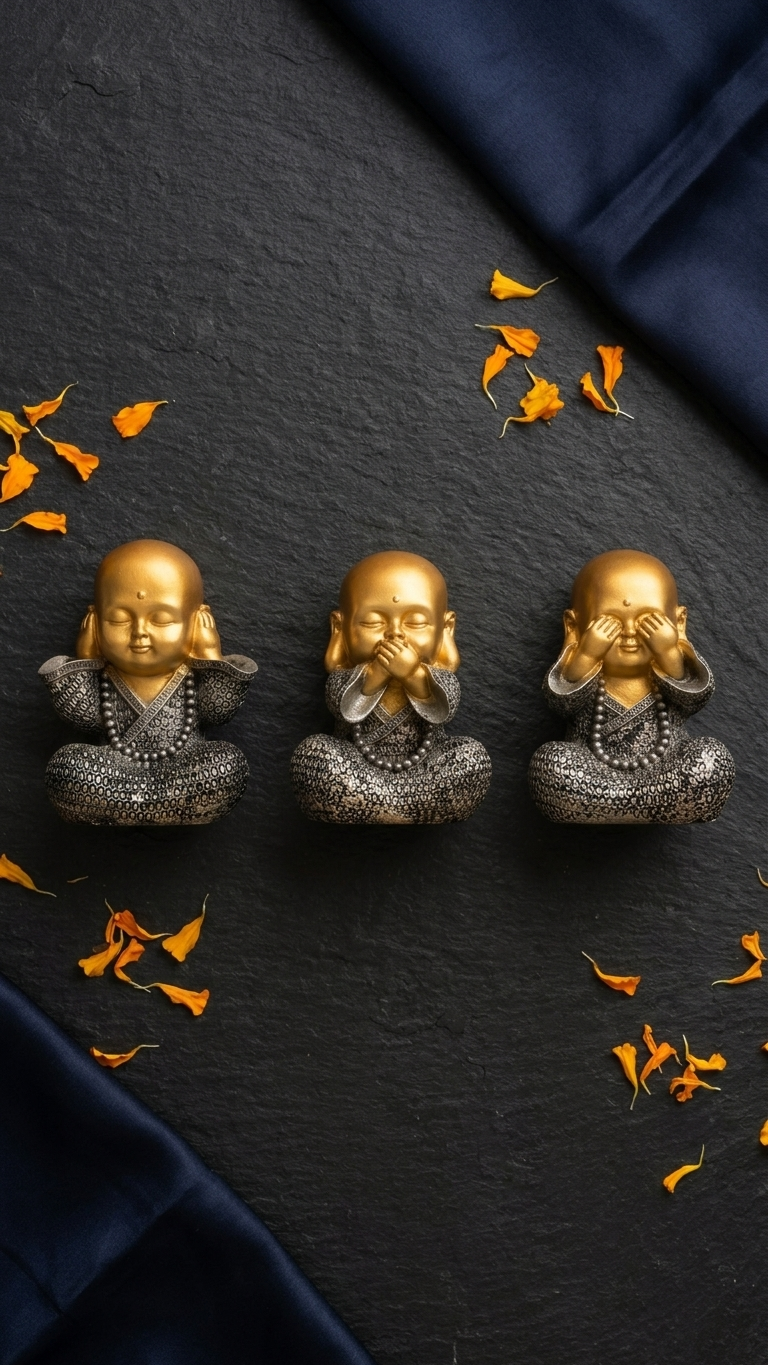 handcrafted three wise monk statue set