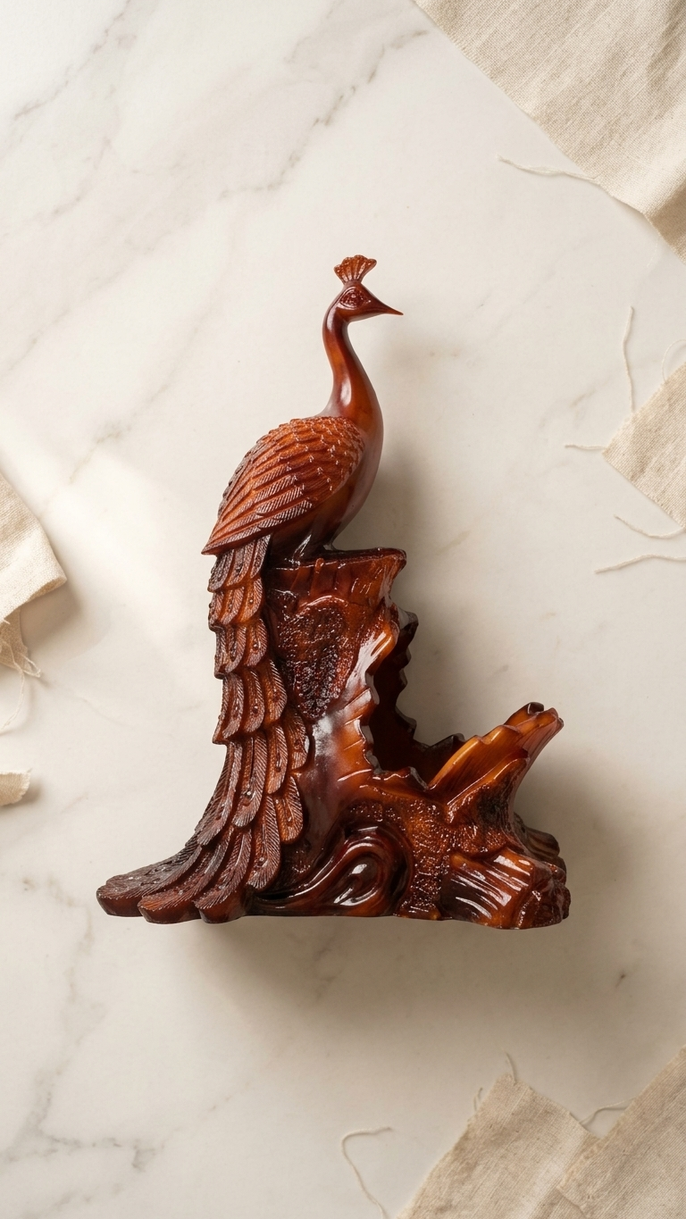 Handcrafted Resin Peacock Holder with Wood Finish – Elegant Decorative Organizer