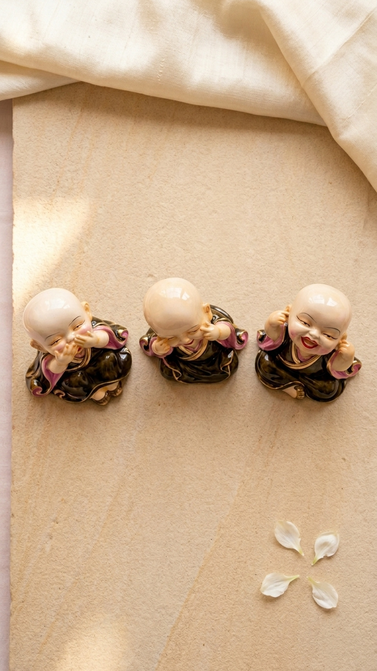 three wise monk figurines