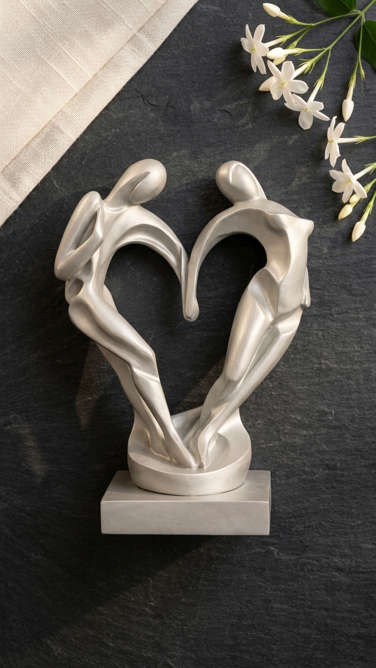 Handcrafted Couple Heart Sculpture Showpiece –For Home Decor & Gifting
