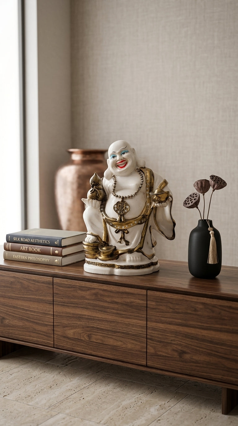 Handcrafted White Laughing Buddha Statue