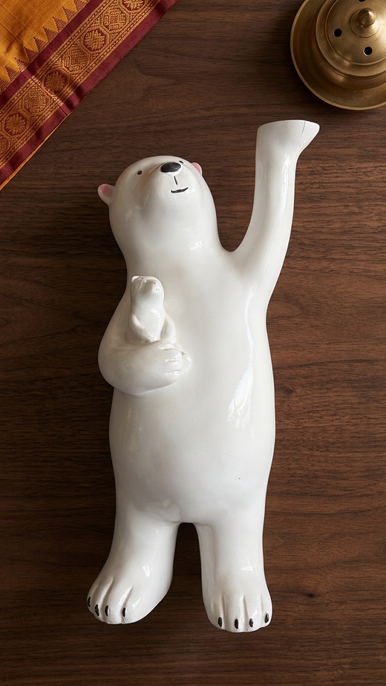 Nordic Polar Bear Flower Vase Showpiece | Modern Luxury Home Decor & Vastu Accent