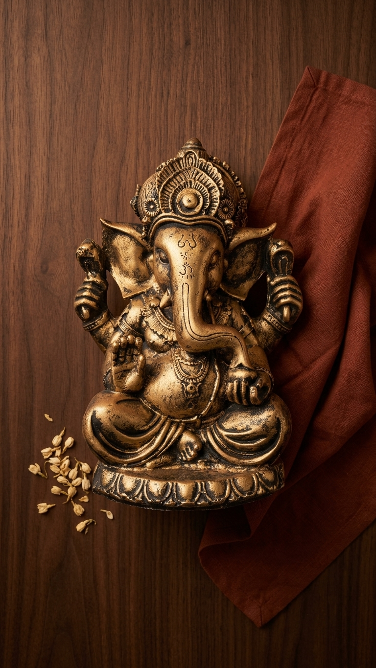 Handcrafted Brass Finish Ganesha Idol for Home Decor & Pooja – Made in India