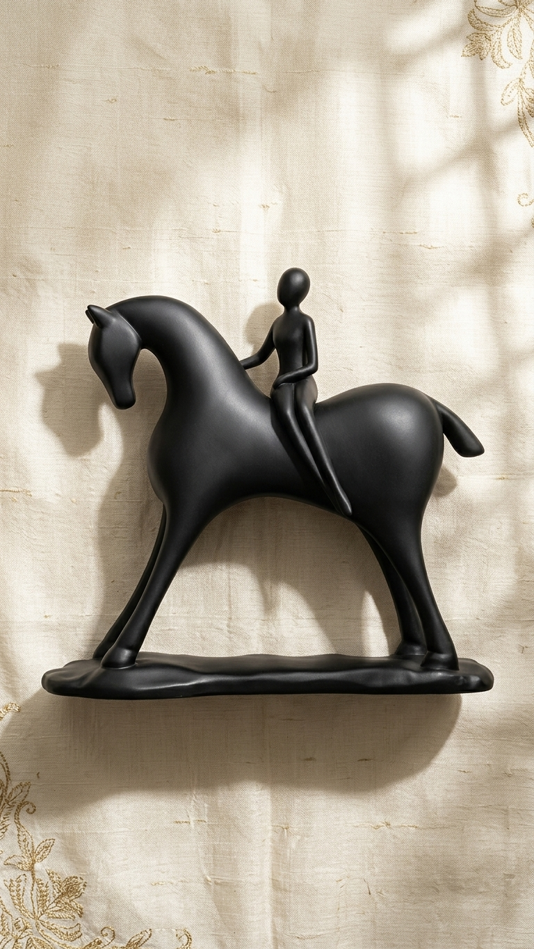 Black horse rider sculpture home decor India – Modern Equestrian Home Decor Figurine India