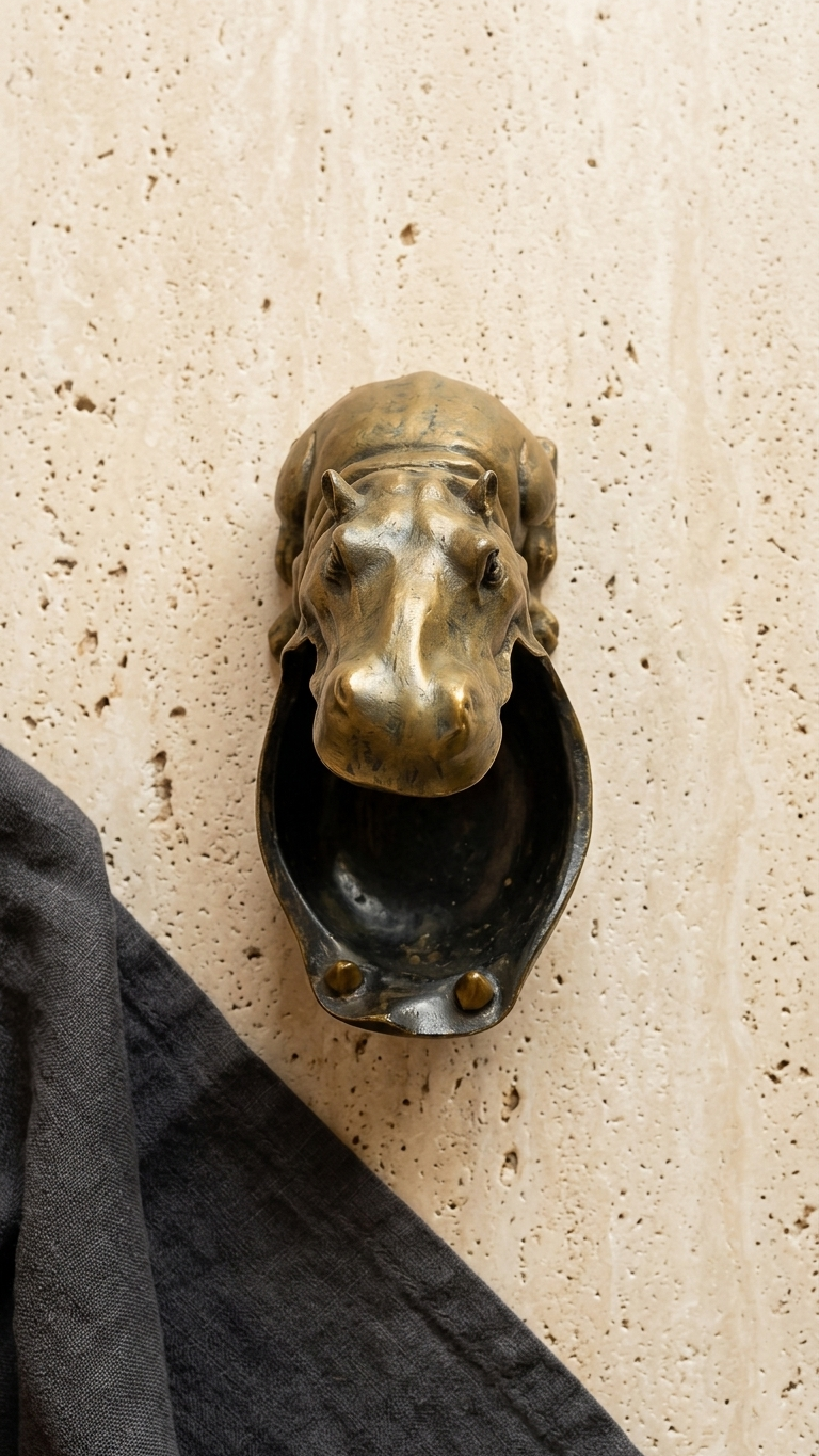 Handcrafted Hippo Decorative Bowl Showpiece – Antique Gold Resin Decor
