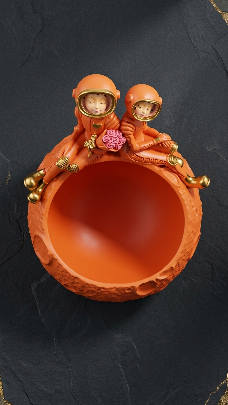 Cute Astronaut Couple Flower Pot Showpiece for Living Room & Home Decor | Modern Decorative Planter
