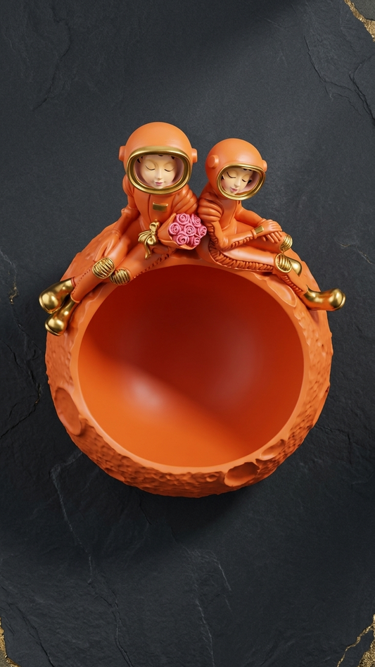 Cute Astronaut Couple Flower Pot Showpiece for Living Room & Home Decor | Modern Decorative Planter
