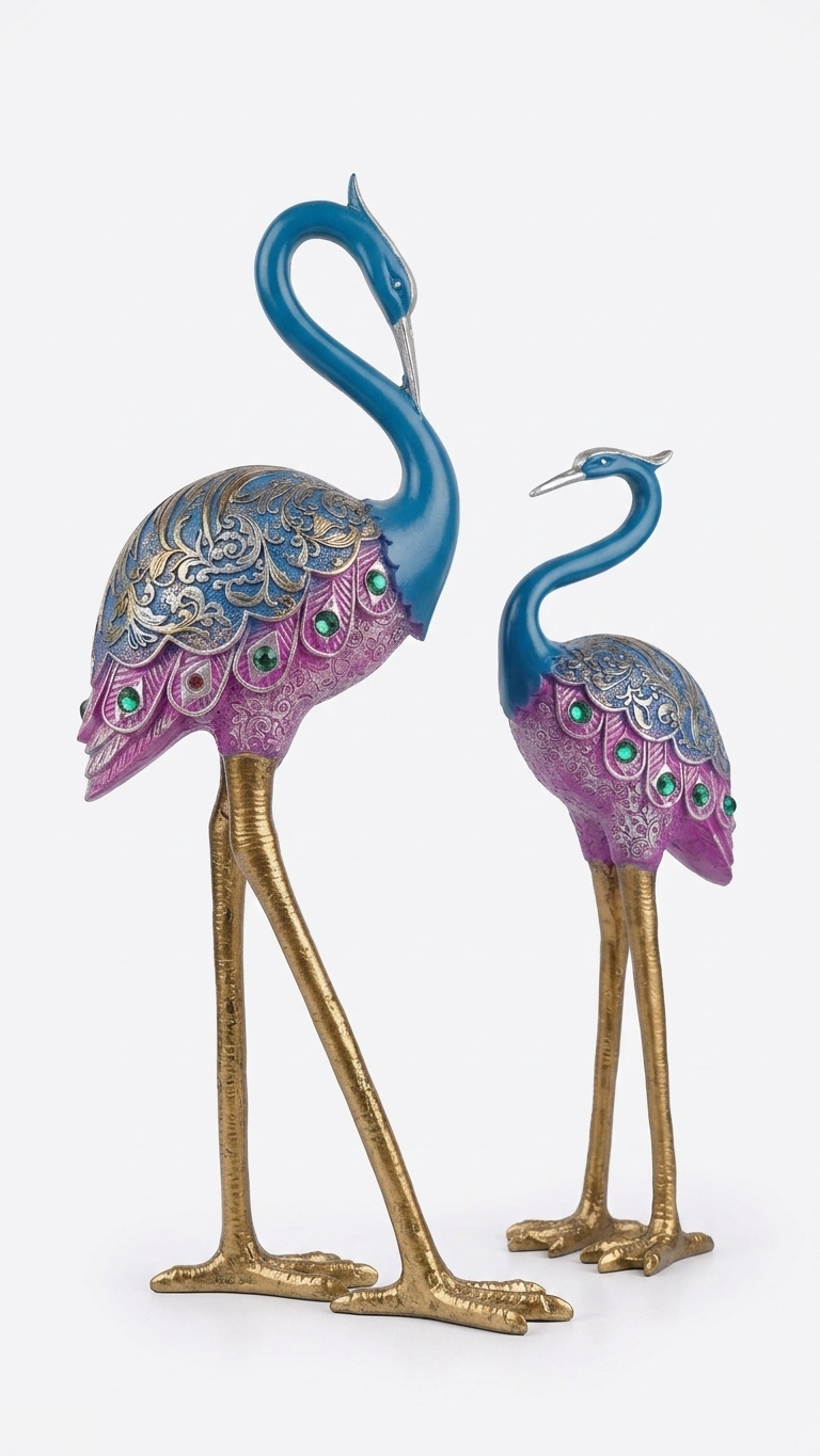 Handcrafted Crane Bird Showpiece Set – Premium Decorative Metal Sculpture for Home Decor & Gifting