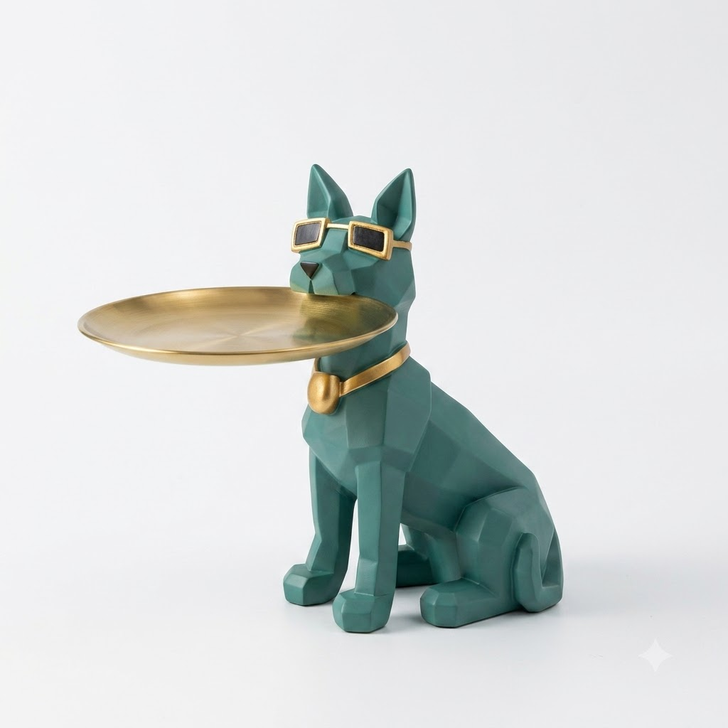 Dog with Golden Tray
