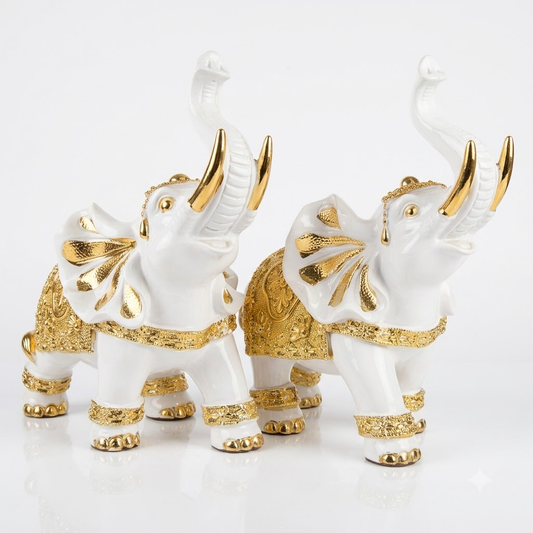 White & Gold Elephant Set of 2