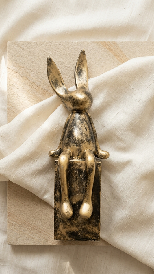 Handcrafted Gold Abstract Rabbit Sculpture Showpiece – Modern Sitting Bunny Decor | Made in India