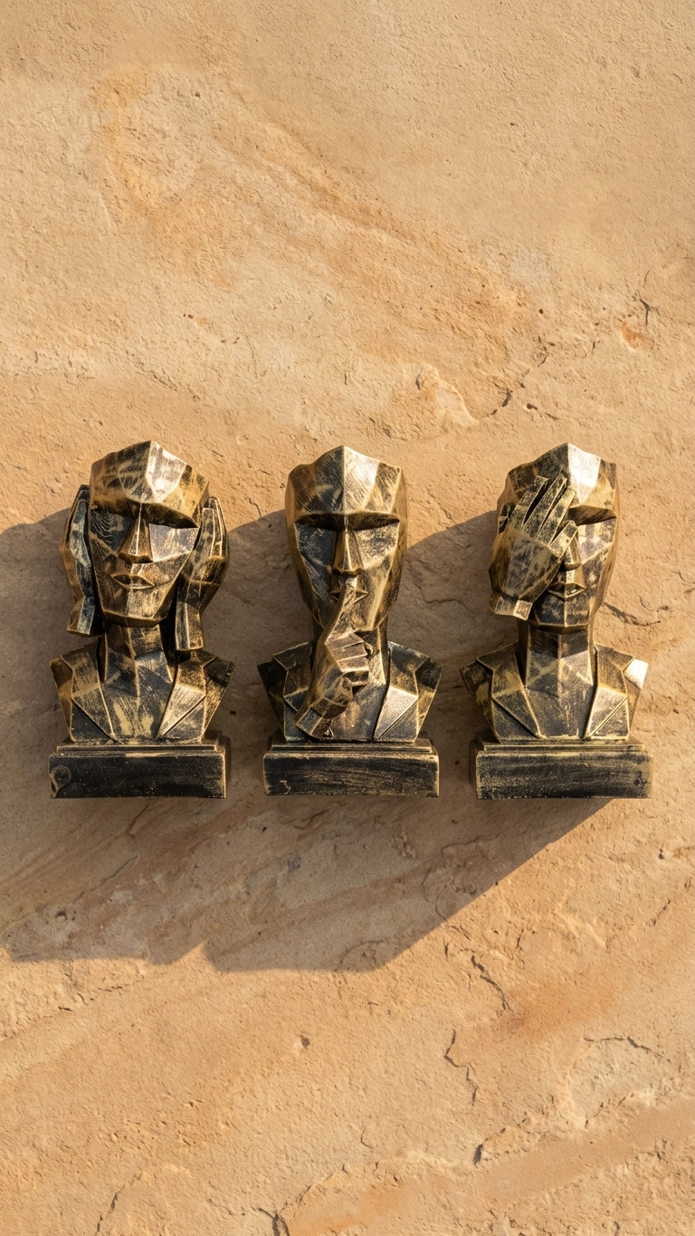 See No Evil, Hear No Evil, Speak No Evil Abstract Face Sculpture Set | Luxury Modern Home Decor Showpiece