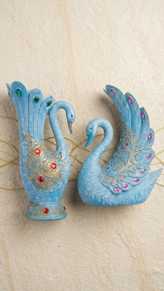 Handcrafted Blue Swan Showpiece Set – Premium Decorative Swan Sculpture for Home Decor & Gifting