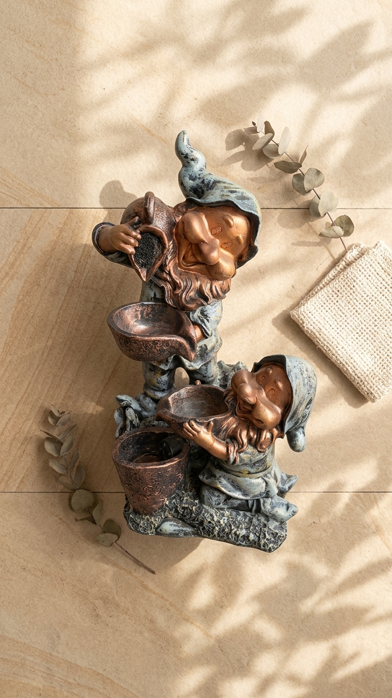Handcrafted Garden Gnome Water Fountain Showpiece – Premium Resin Tabletop Decor