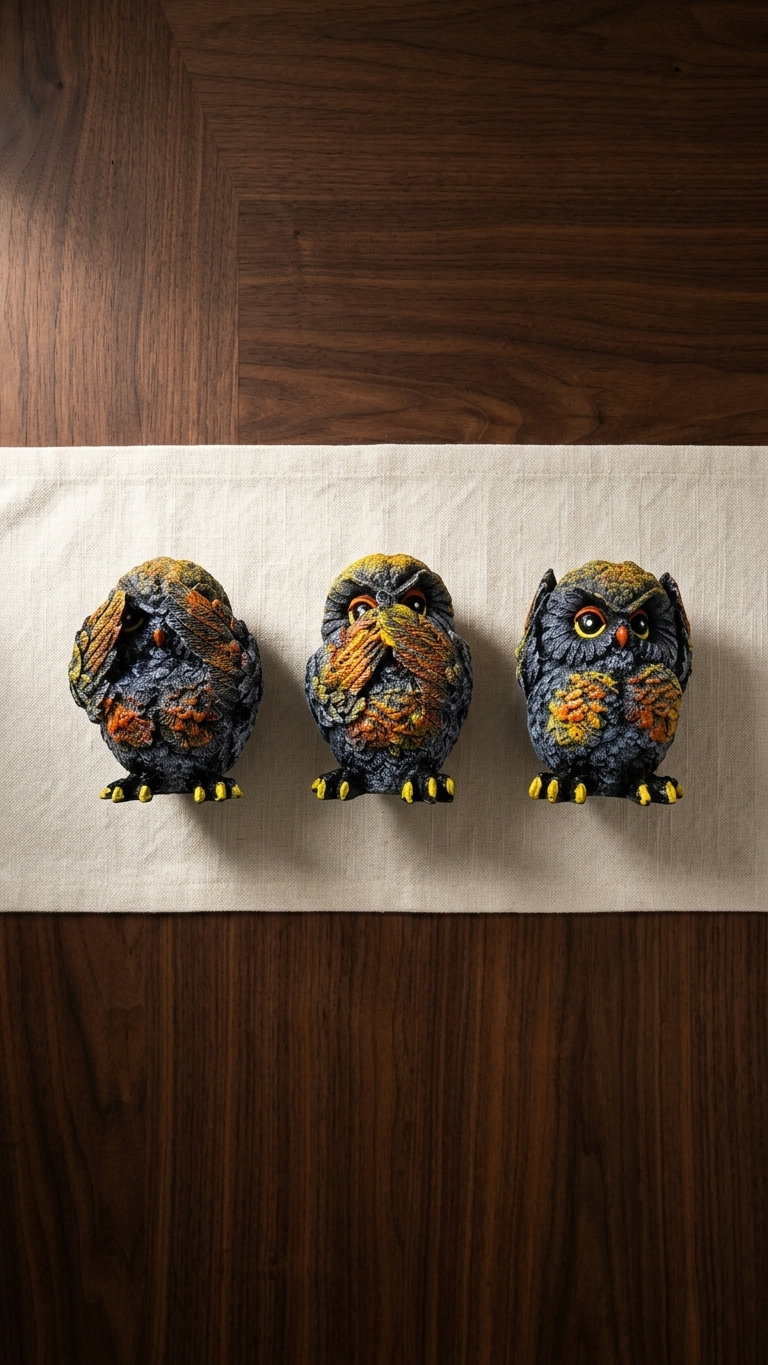 Handcrafted Three Wise Owls Showpiece Set – See No Evil, Hear No Evil, Speak No Evil Decorative Figurines