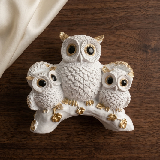 Handcrafted White Owl Family Showpiece