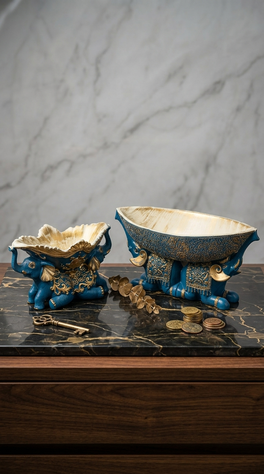Handcrafted Blue Elephant Decorative Bowl
