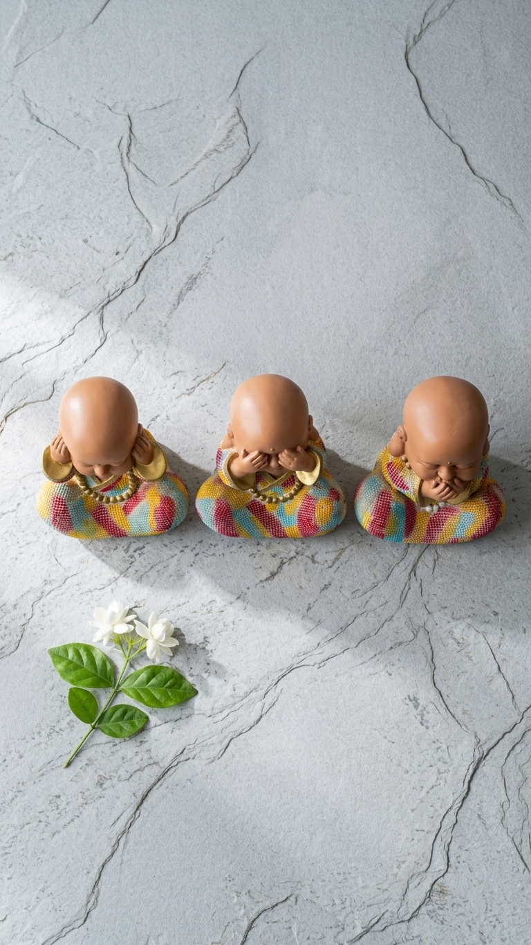 Colorful Three Wise Monk Showpiece Set – Handcrafted “See No Evil, Hear No Evil, Speak No Evil” Figurines