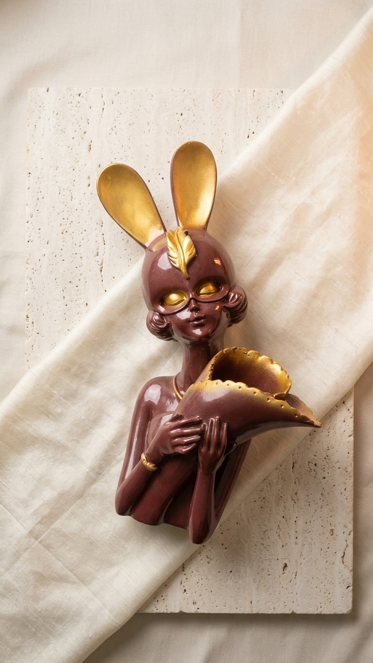 Luxury Bunny Lady Decorative Showpiece with Flower Vase | Premium Living Room & Table Decor