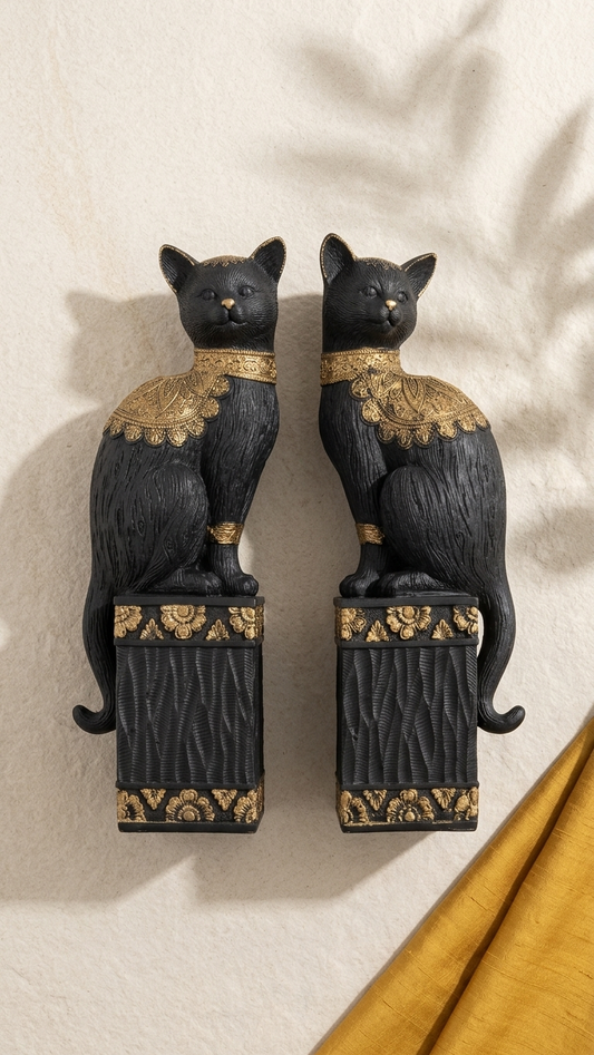 Handcrafted Black Cat Showpiece Set – Decorative Resin Sculpture (Set of 2)