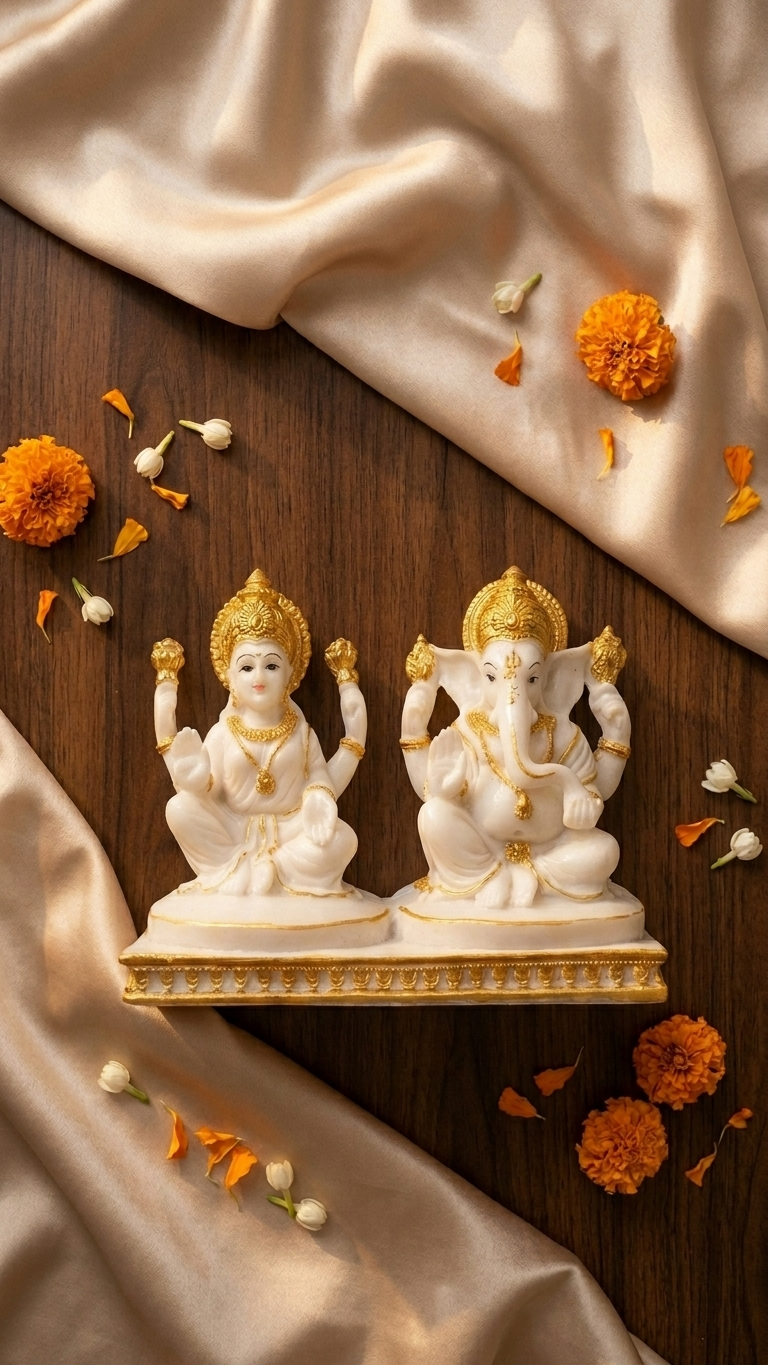 Home Temple Decor Marble Idol Set Diwali Decor