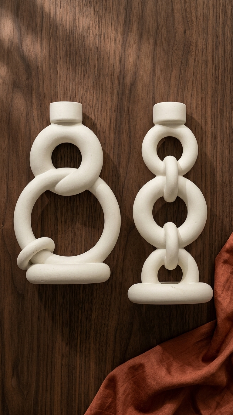 Handcrafted Interlocking Ring Candle Holder Set – Modern Abstract Resin Decor (Set of 2)