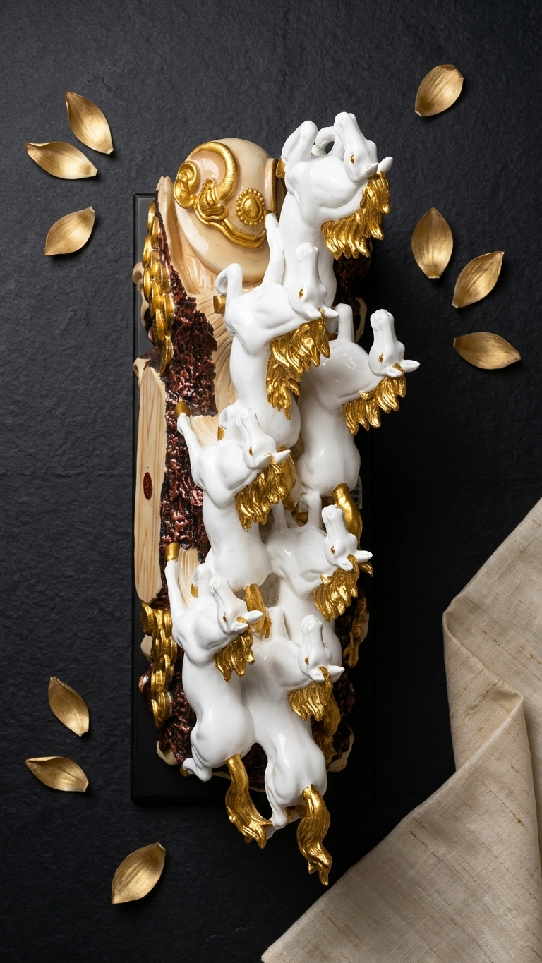 Handcrafted Seven Running Horses Showpiece – Luxury Feng Shui Horse Sculpture for Home & Office Decor