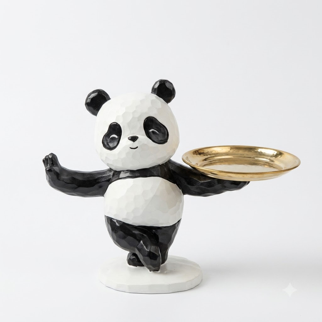 Panda with Tray – Black & White