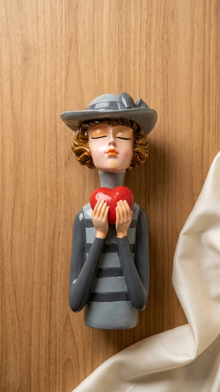 Handcrafted Lady Holding Heart Showpiece – Premium Resin Home Decor Figurine