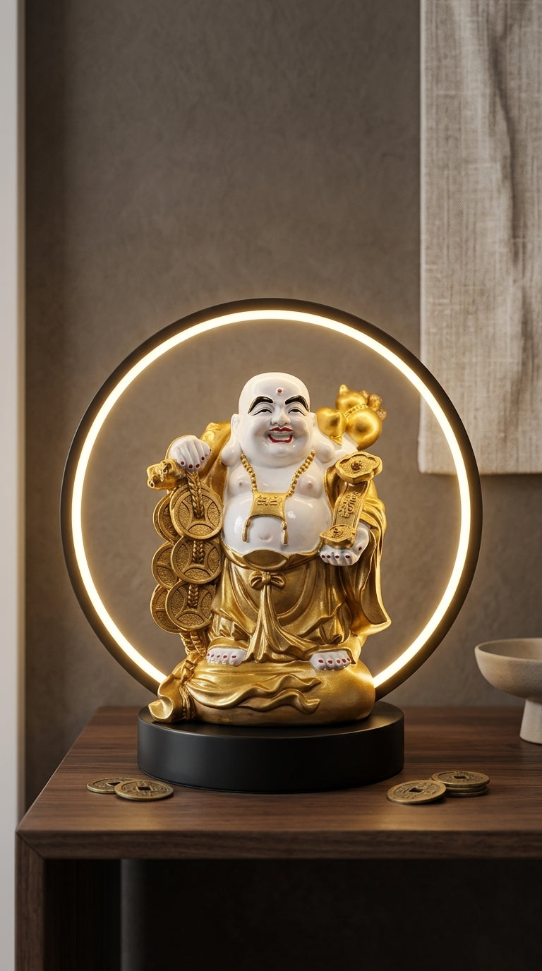 Handcrafted Laughing Buddha LED Decor Statue
