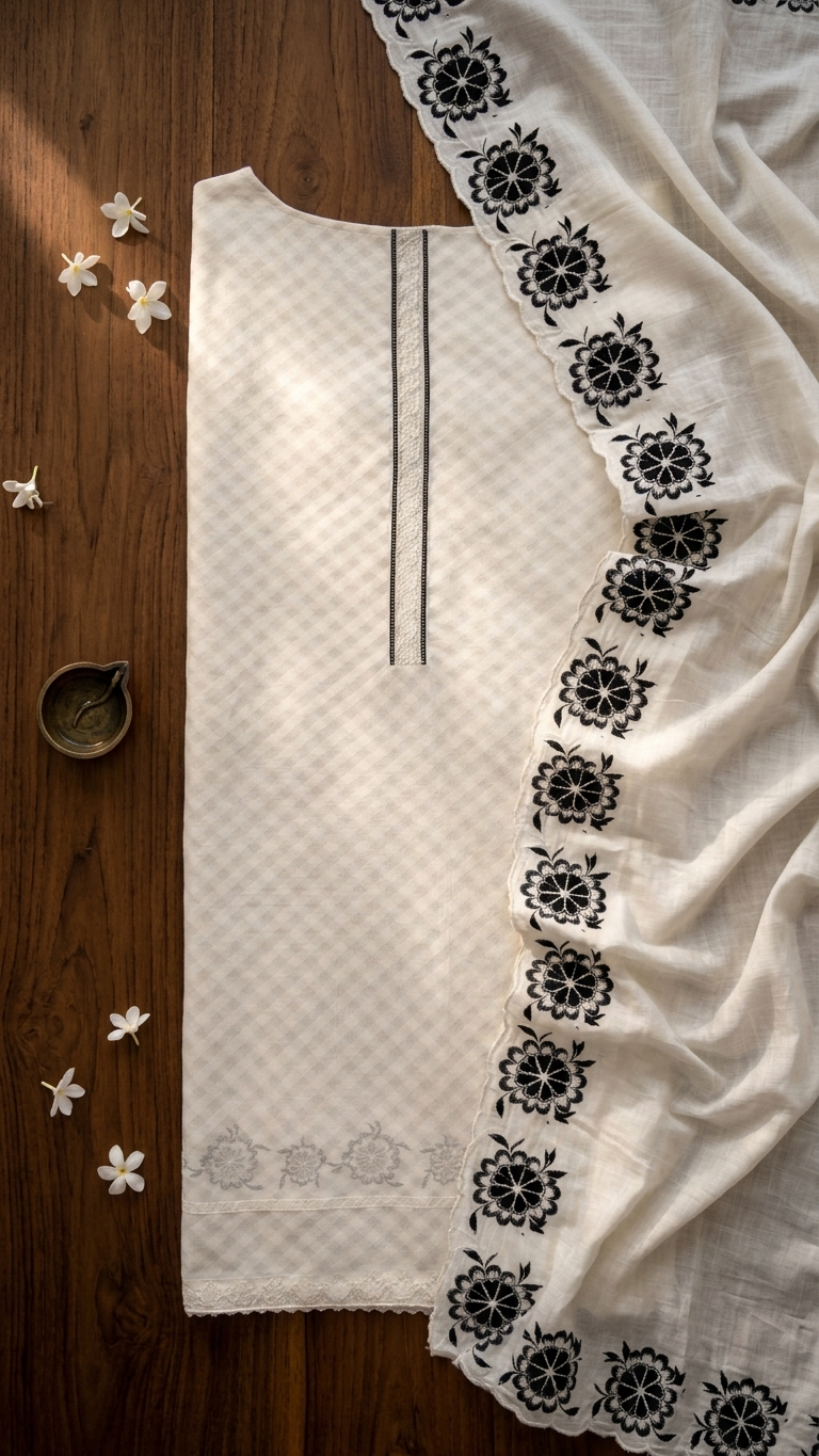 off white embroidered unstitched suit set