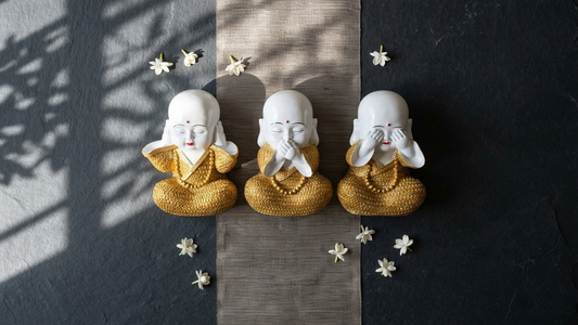 Handcrafted Royal White & Gold Three Wise Monk