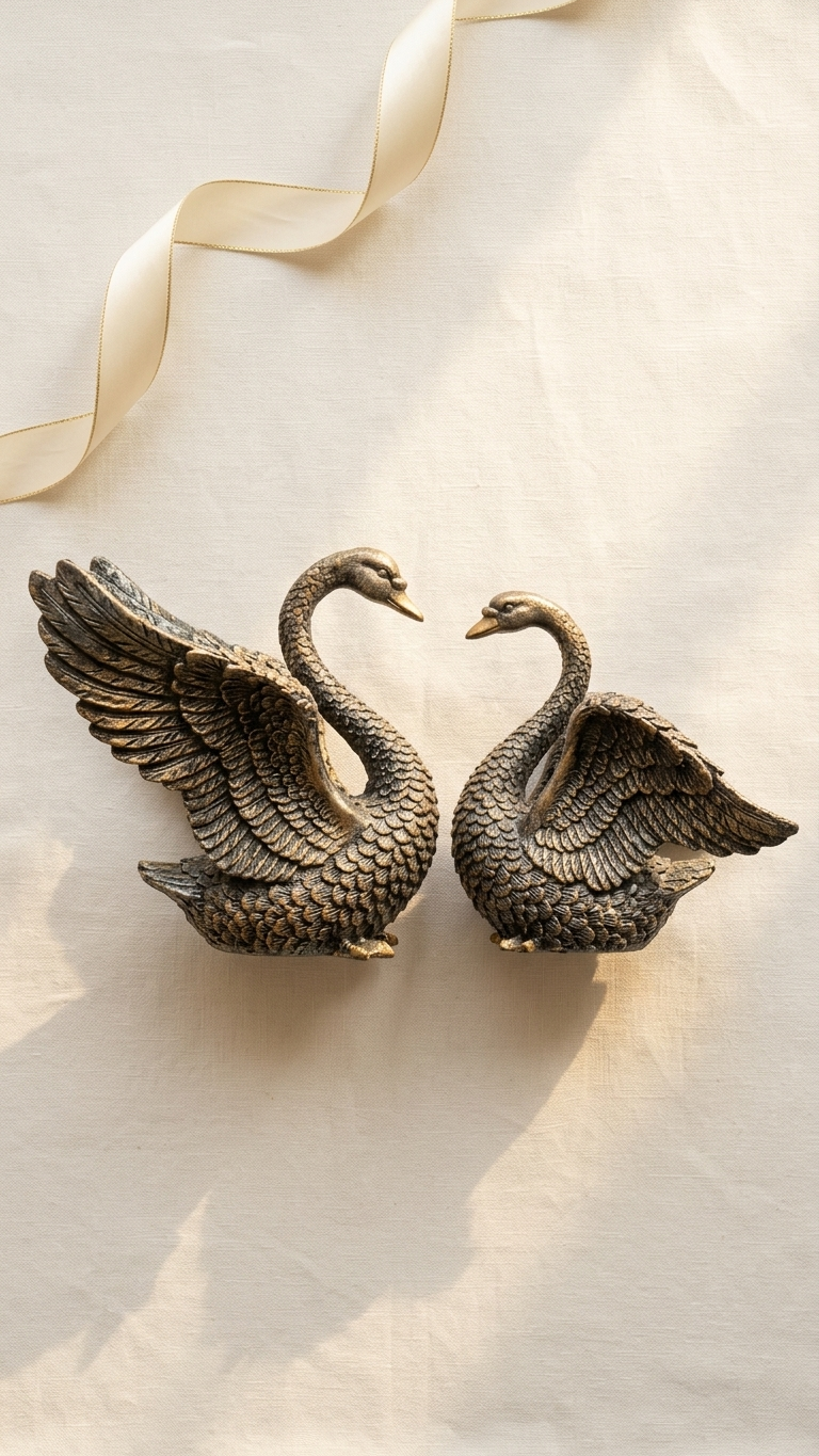 handcrafted swan pair showpiece