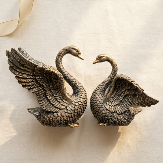 handcrafted swan pair showpiece