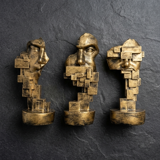 Handcrafted Abstract Face Sculpture Set of 3