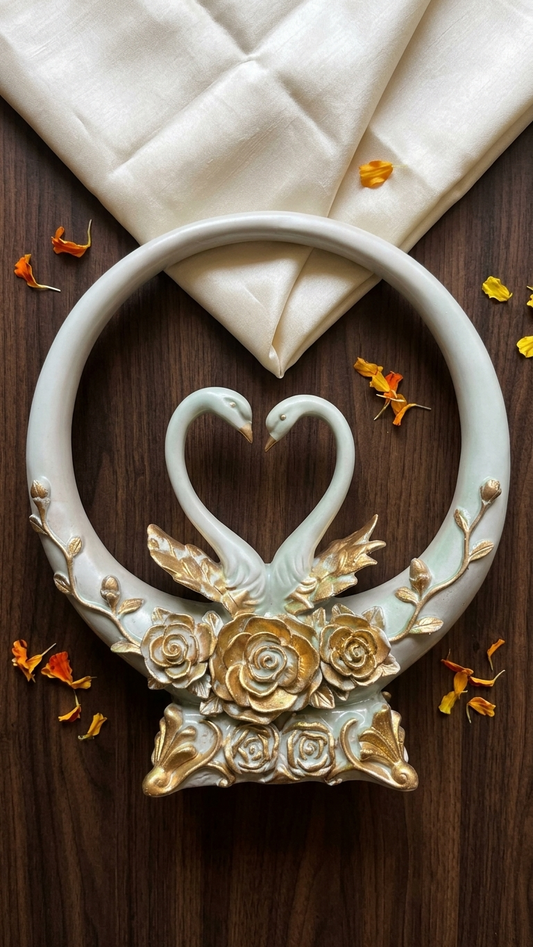 Handcrafted Swan Couple Showpiece with Floral Ring
