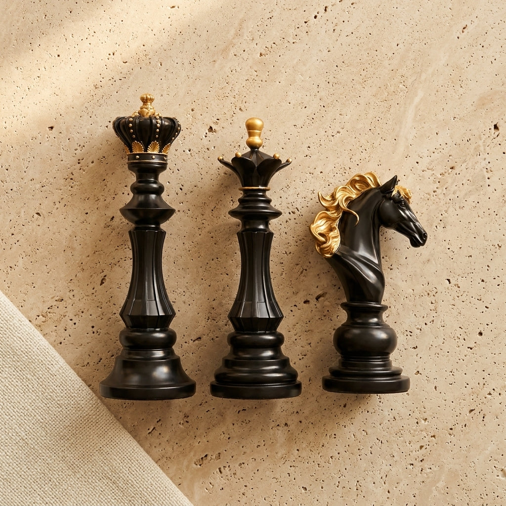 Luxury chess pieces decor set for home India – Premium King, Queen & Knight Figurine Décor for Home & Office